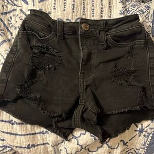 black destroyed high rise  jean shorts by SO